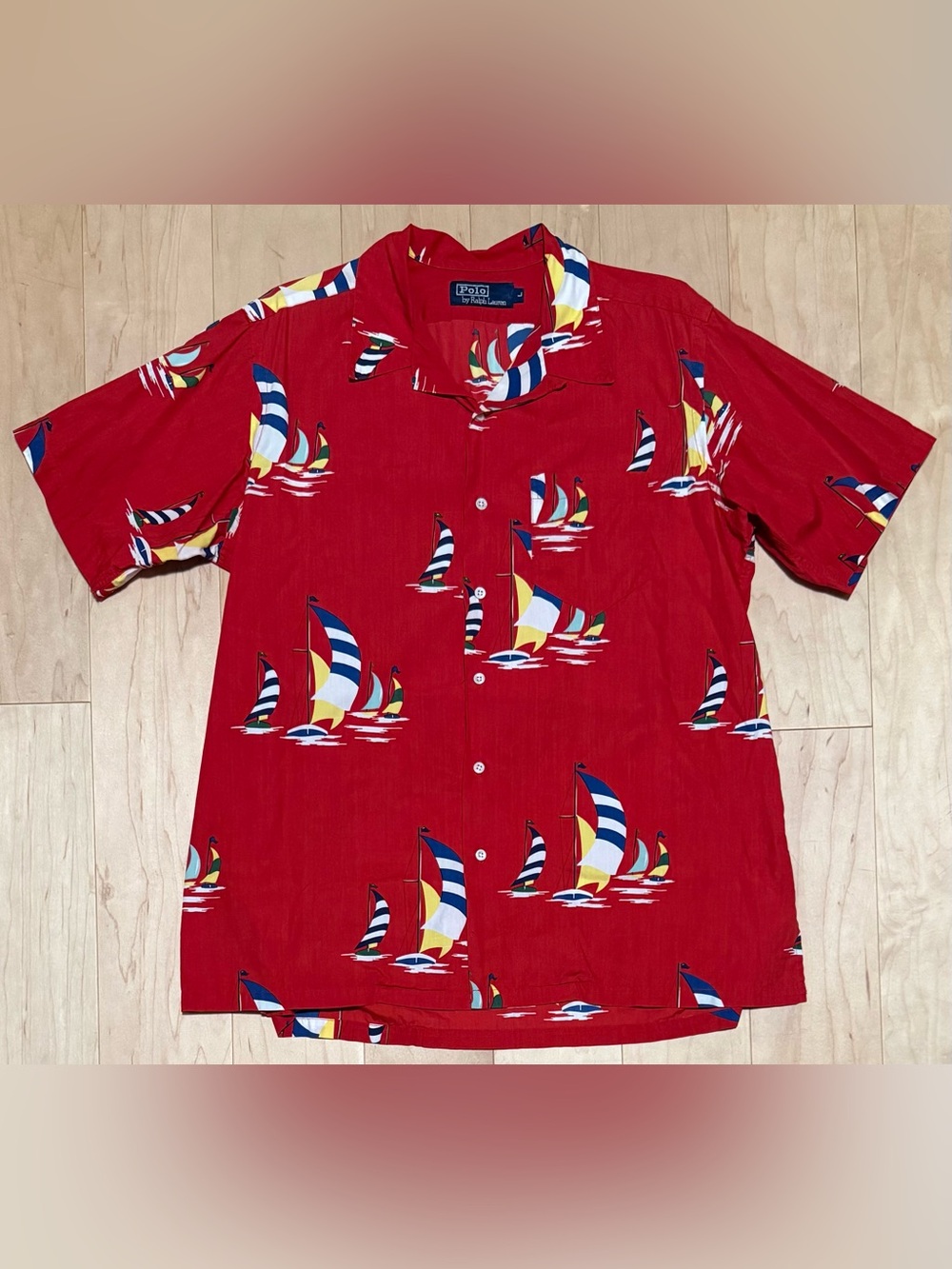 Polo Ralph Lauren Camp Collar Shirt Sailboat Regatta Nautical Red Men’s Large